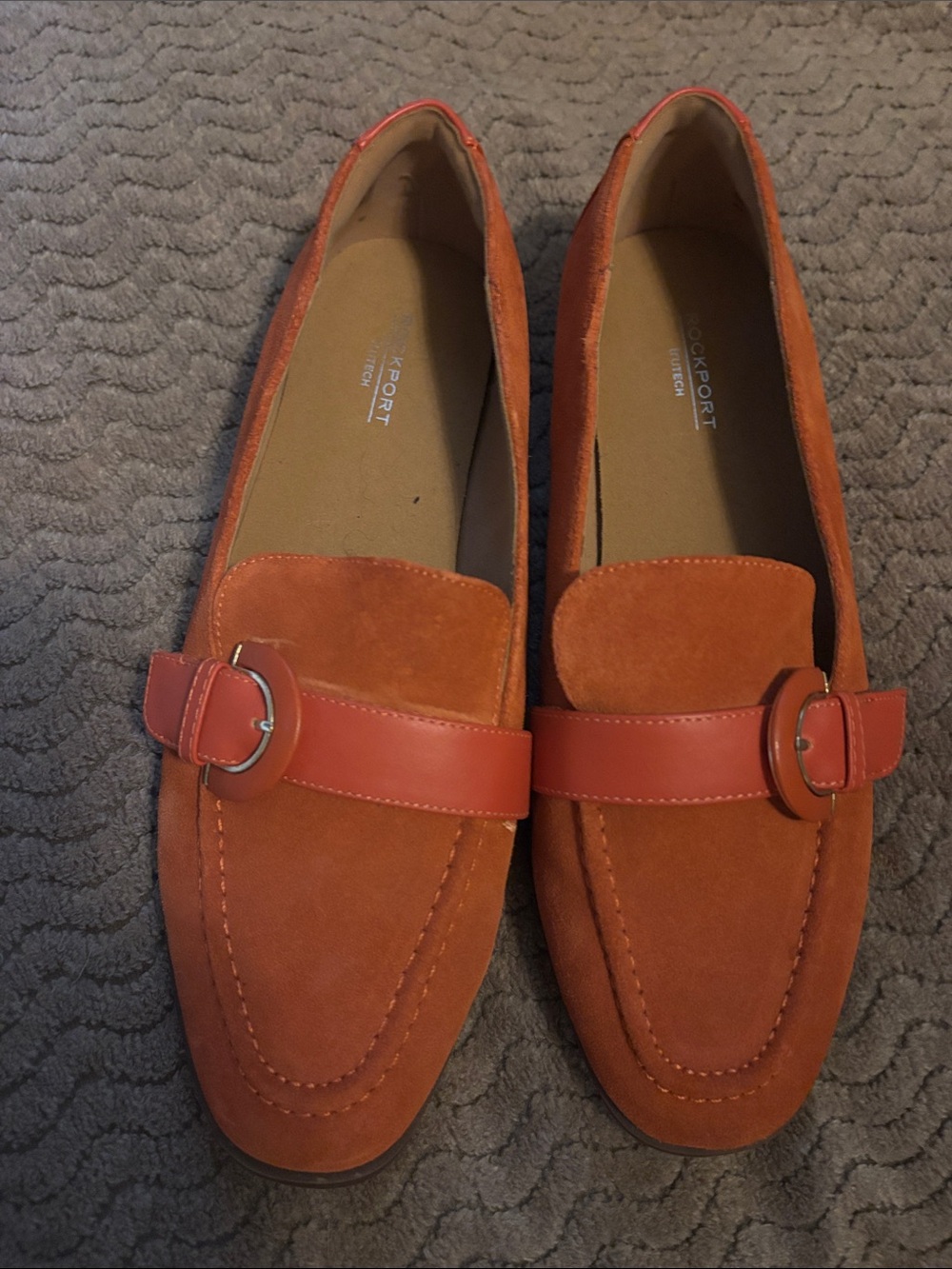 Rockport Women's Orange Suede Loafers with Buckle Accent size 8 NWT